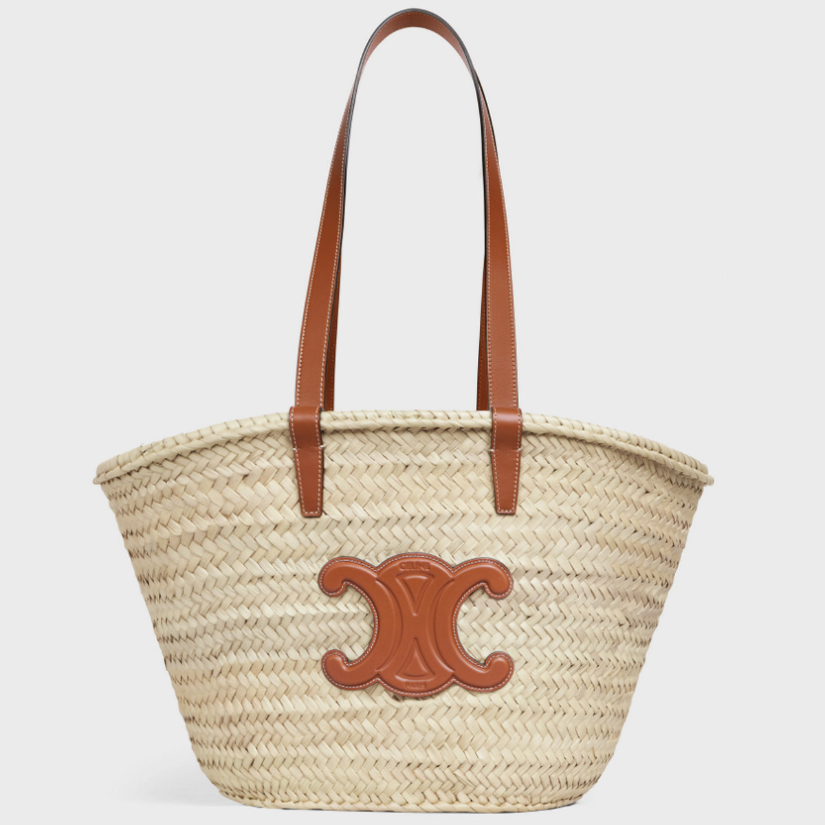 MEDIUM TRIOMPHE CELINE CLASSIC PANIER IN PALM LEAVES AND CALFSKIN